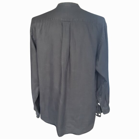 Eddie Bauer SZ M 100% Linen Mandarin Collar Men's Button Up Black Shirt - Picture 2 of 12